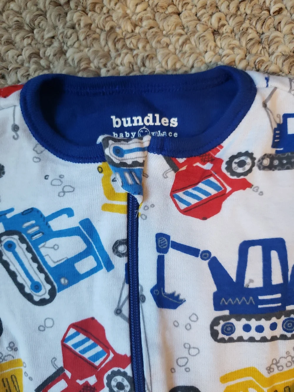 Bundles Baby Place Construction Print One-Piece Footed Pajamas - Blue/White 6/9M